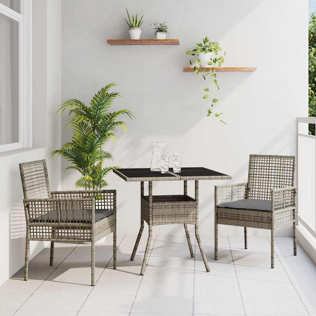 Ensemble de salle à manger pour jardin 3 pc Gris polyrotin