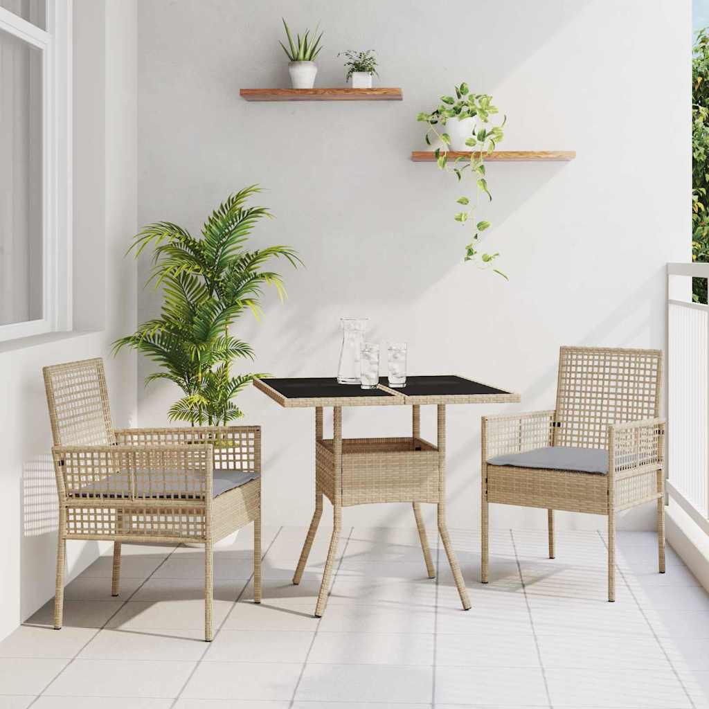Ensemble de salle à manger pour jardin 3 pc Beige polyrotin