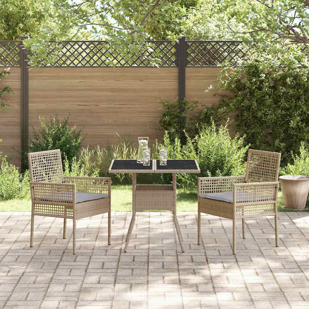 Ensemble de salle à manger pour jardin 3 pc Beige polyrotin