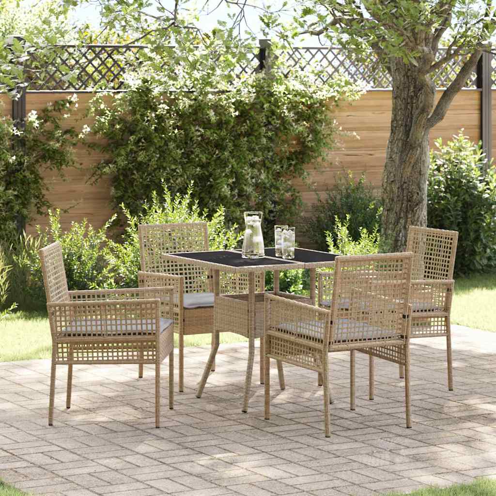 Ensemble de salle à manger pour jardin 5 pc Beige polyrotin