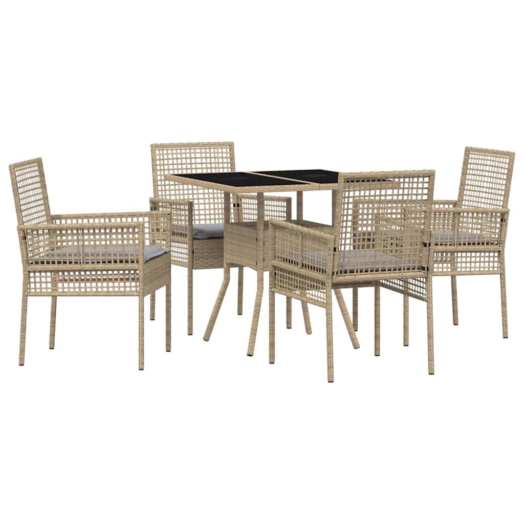Ensemble de salle à manger pour jardin 5 pc Beige polyrotin