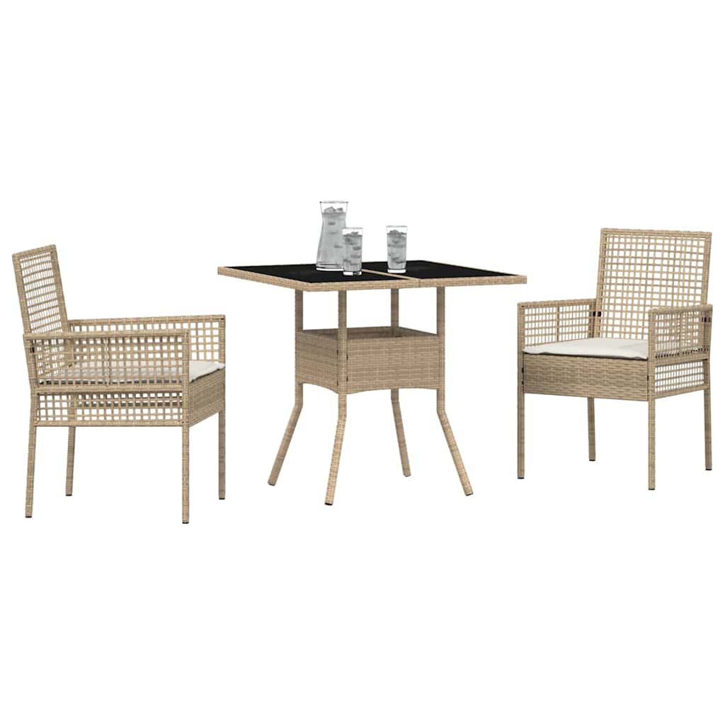 Ensemble de salle à manger pour jardin 3 pc Beige polyrotin