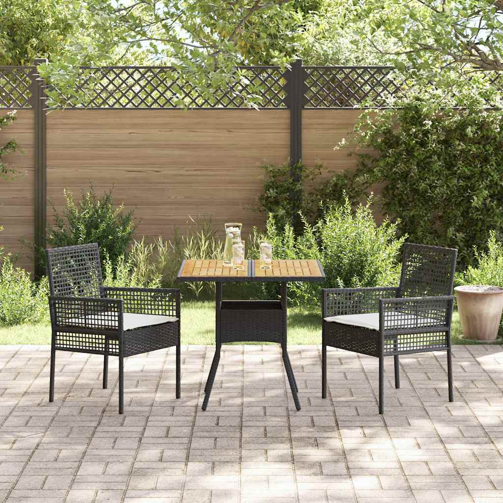 Ensemble de salle à manger pour jardin 3 pcs Noir polyrotin