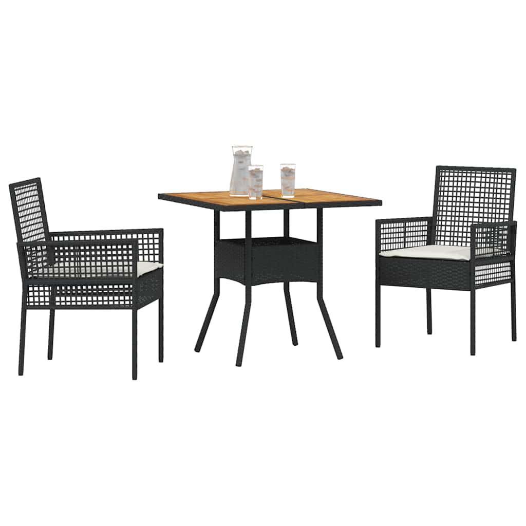 Ensemble de salle à manger pour jardin 3 pcs Noir polyrotin