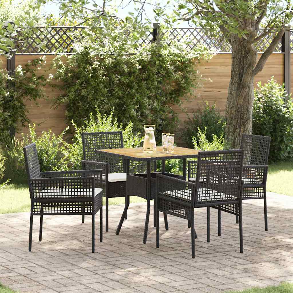 Ensemble de salle à manger pour jardin 5 pc Noir polyrotin