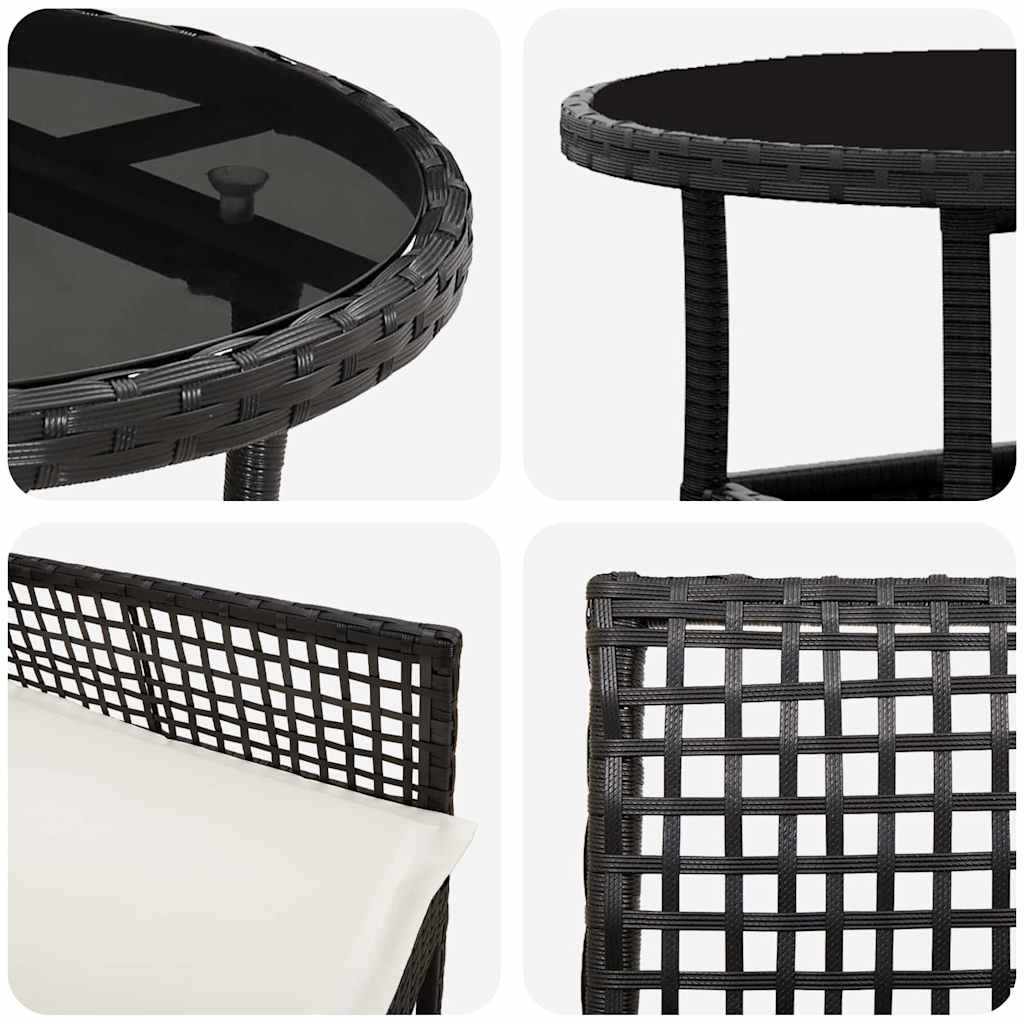 Ensemble de salle à manger pour jardin 3 pcs Noir polyrotin