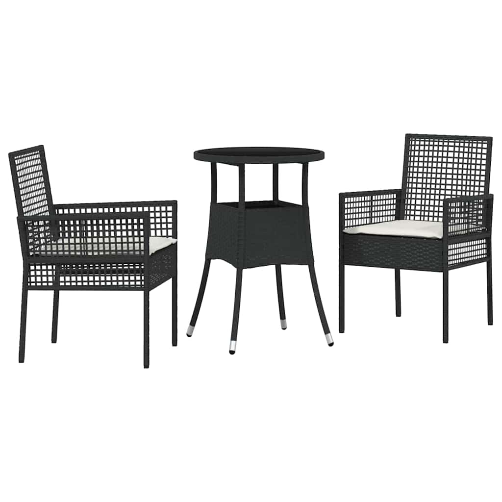 Ensemble de salle à manger pour jardin 3 pcs Noir polyrotin