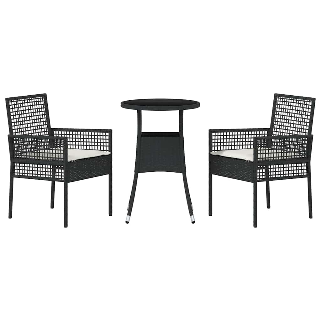 Ensemble de salle à manger pour jardin 3 pcs Noir polyrotin