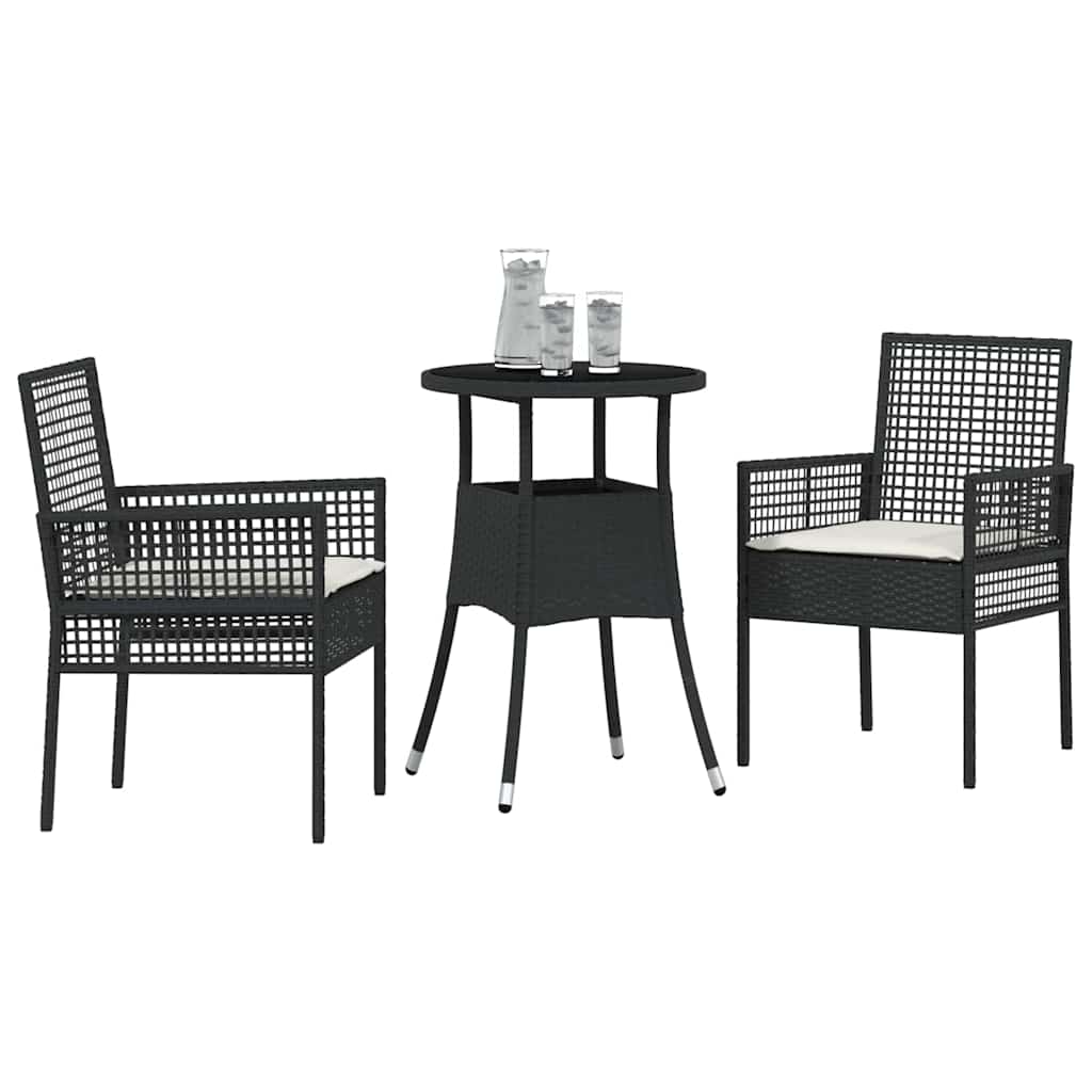 Ensemble de salle à manger pour jardin 3 pcs Noir polyrotin
