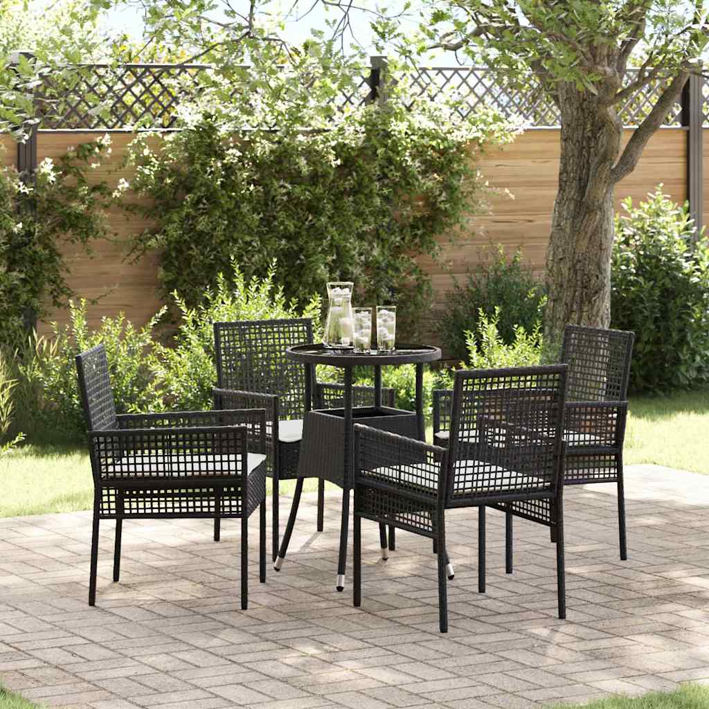 Ensemble de salle à manger pour jardin 5 pc Noir polyrotin