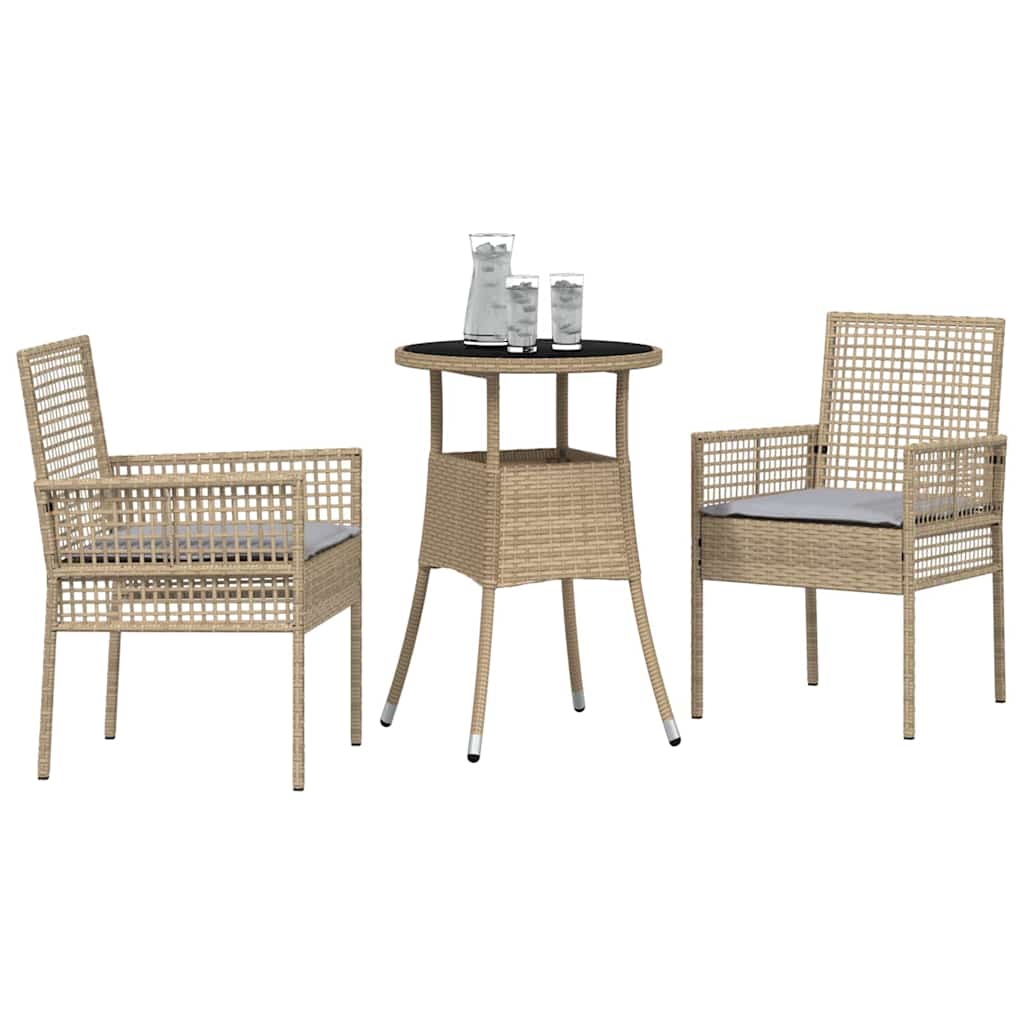 Ensemble de salle à manger pour jardin 3 pcs Beige polyrotin