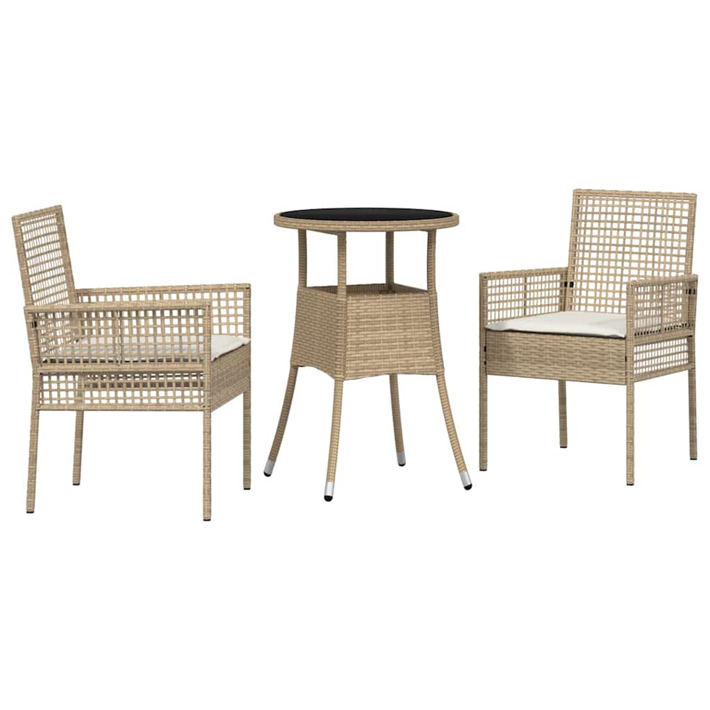 Ensemble de salle à manger pour jardin 3 pcs Beige polyrotin