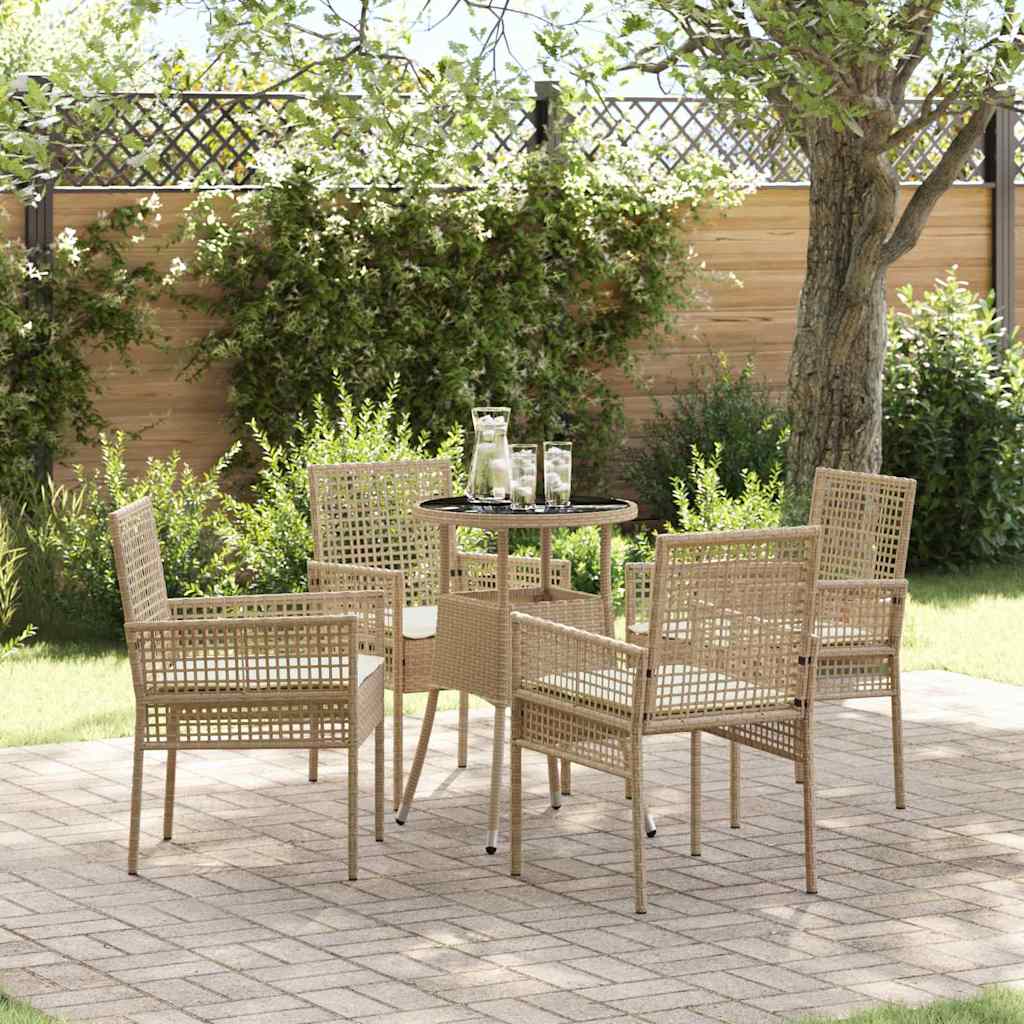 Ensemble de salle à manger pour jardin 5 pc Beige polyrotin