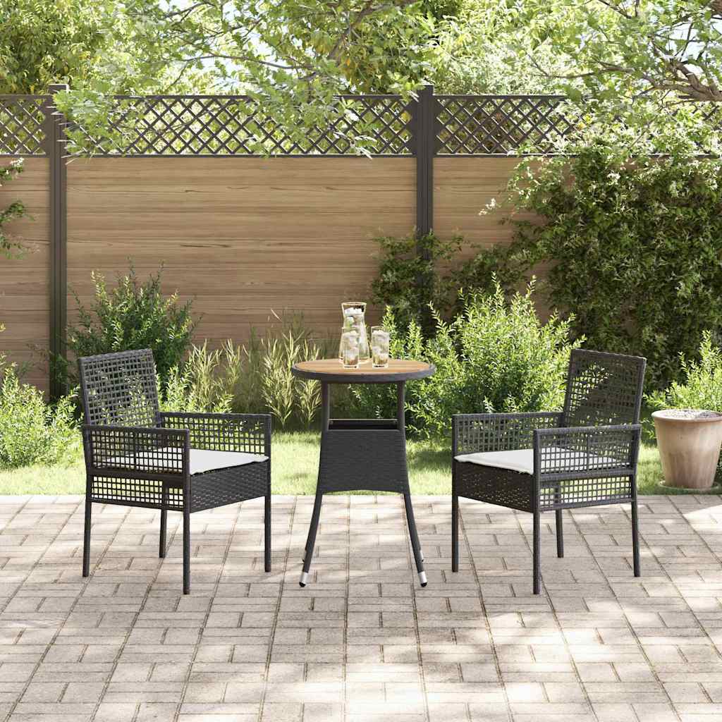 Ensemble de salle à manger pour jardin 3 pcs Noir polyrotin