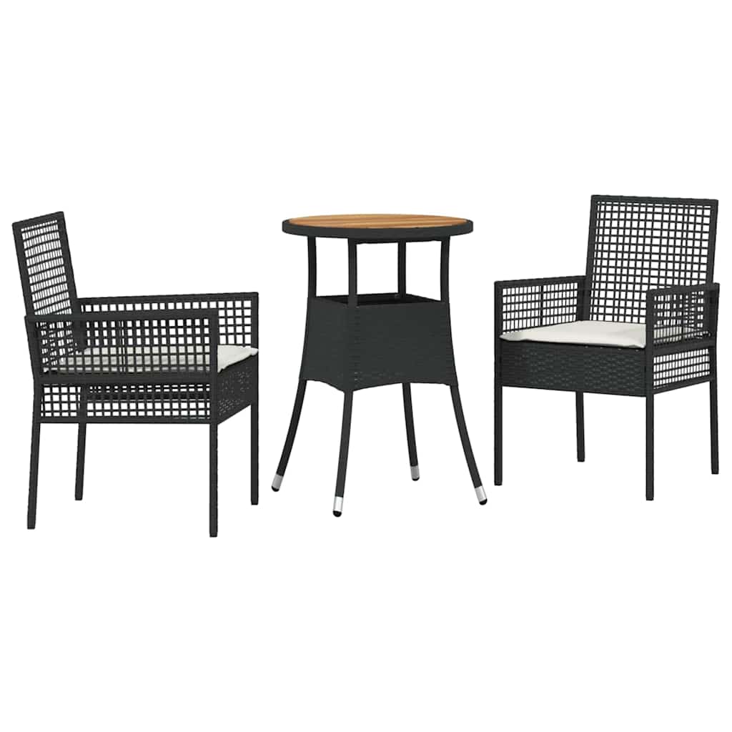 Ensemble de salle à manger pour jardin 3 pcs Noir polyrotin