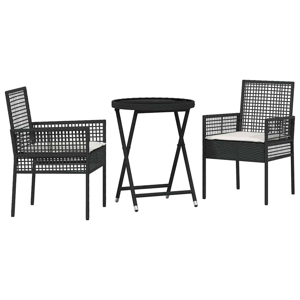 Ensemble bistro de jardin 3 pcs Noir polyrotin