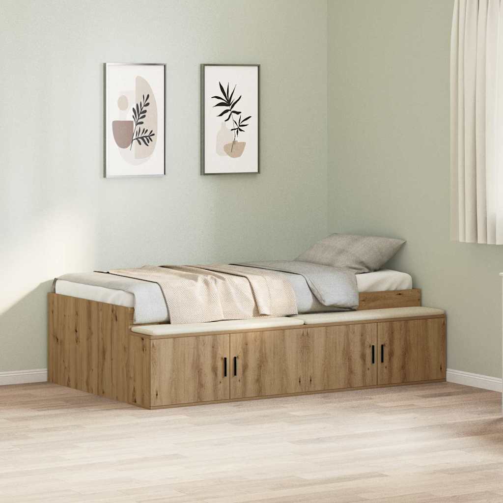Cadre de lit avec rangement chêne artisanal 90 x 190 cm - XIOS