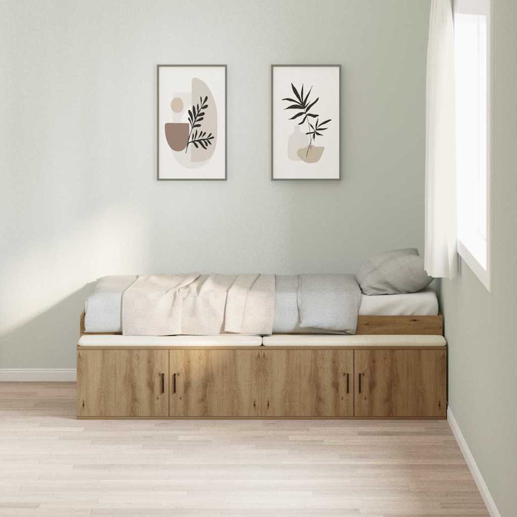 Cadre de lit avec rangement chêne artisanal 90 x 190 cm - XIOS