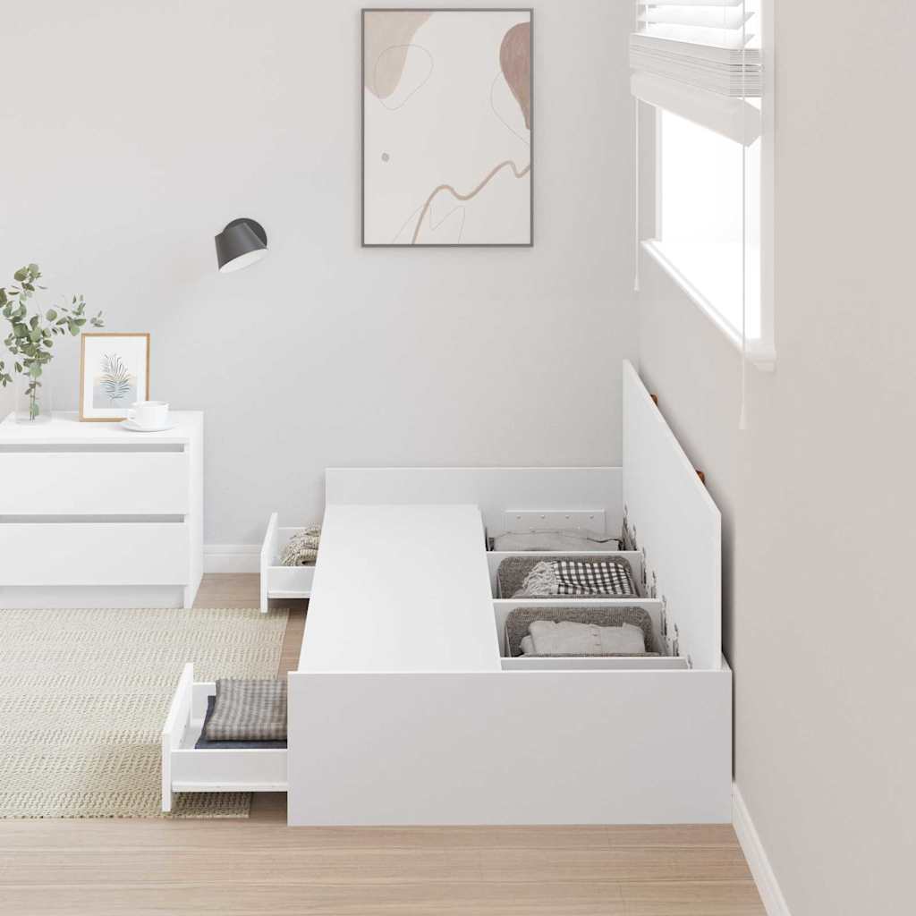 Cadre de lit avec tiroir Blanc 100 x 200 cm Bois d'ingénierie