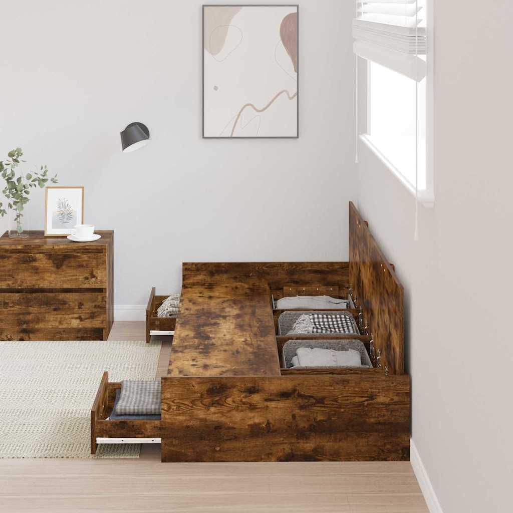Cadre de lit avec rangement Chêne fumé 75 x 190 cm Bois d'ingénierie - XIOS