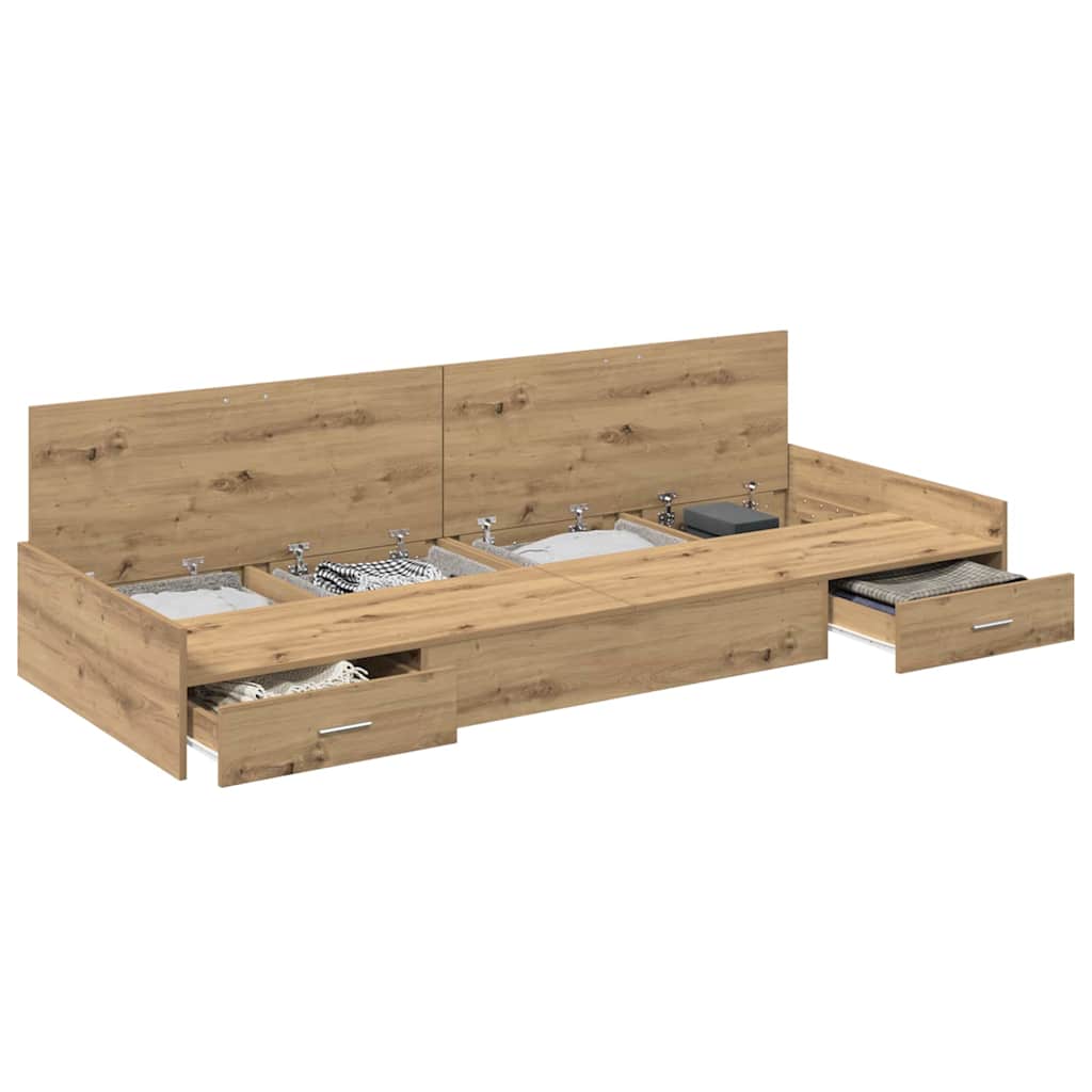 Cadre de lit avec rangement avec tiroir Chêne artisanal 75 x 190 cm - XIOS