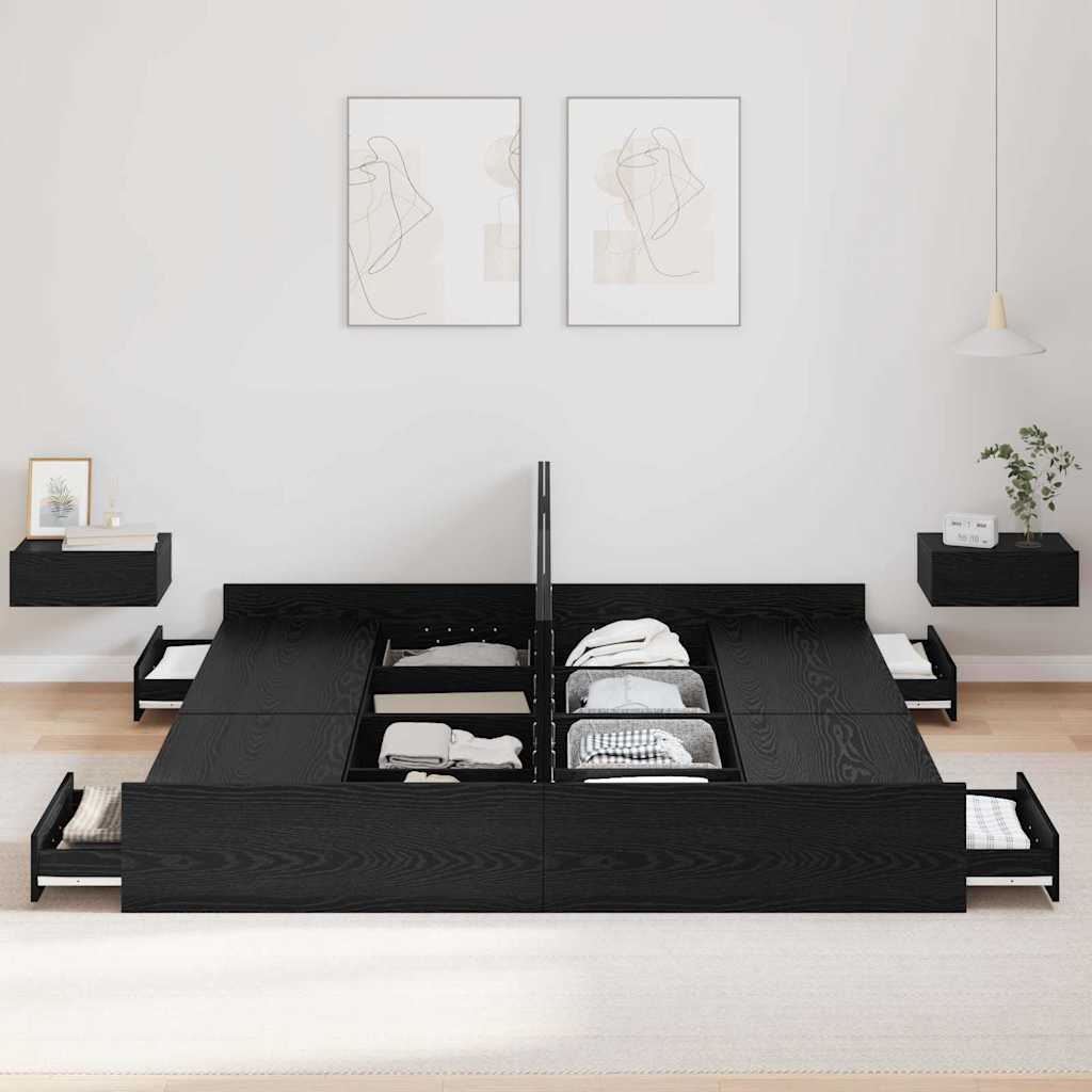 Cadre de lit avec rangement avec tiroir Chêne noir 200 x 200 cm - XIOS