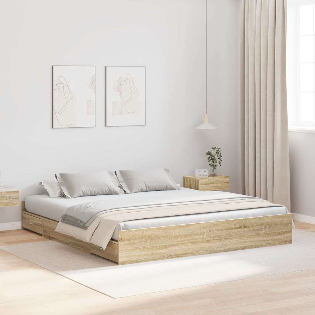 Cadre de lit avec rangement Chêne Sonoma 200 x 200 cm - XIOS