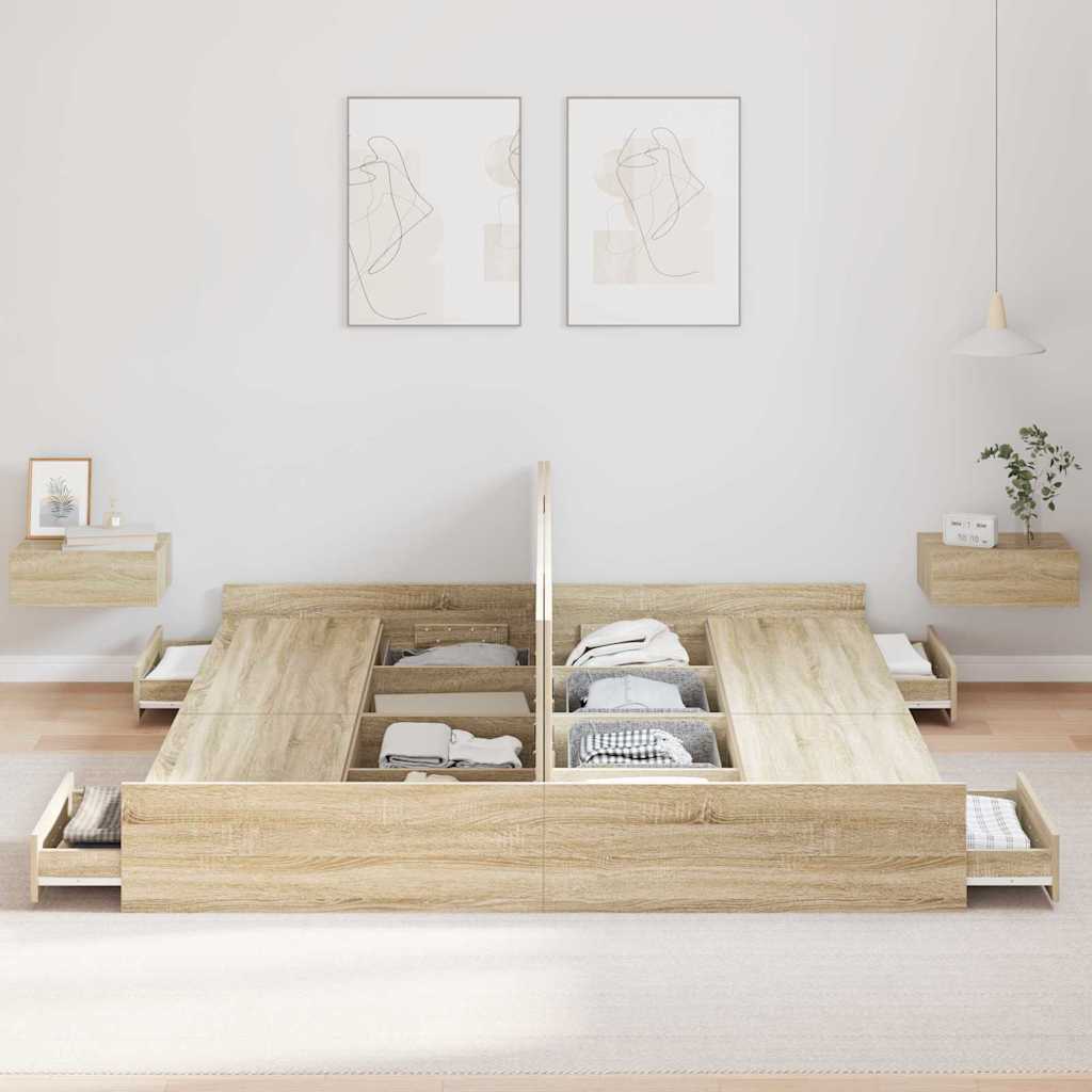 Cadre de lit avec rangement Chêne Sonoma 200 x 200 cm - XIOS