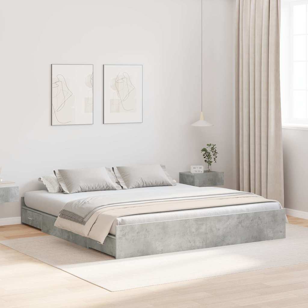 Cadre de lit avec rangement avec tiroir Gris béton 200 x 200 cm - XIOS