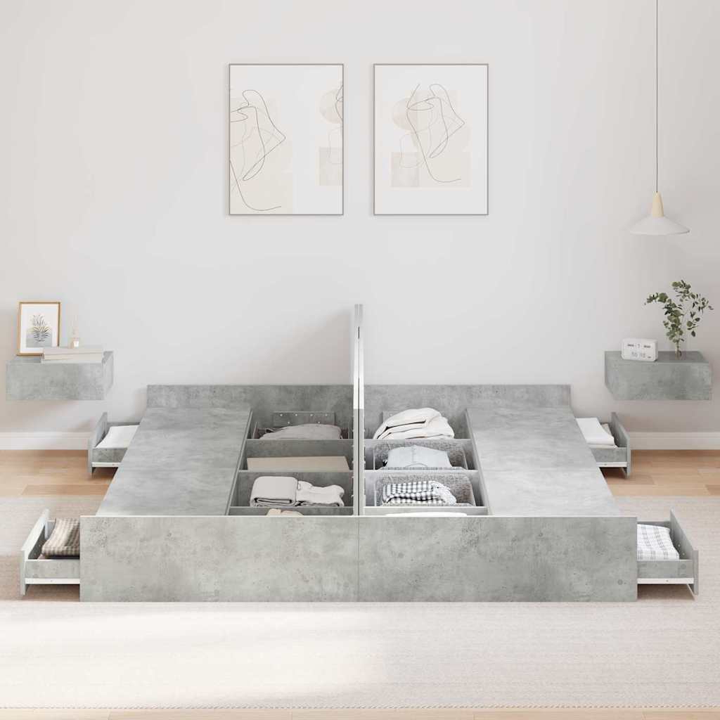 Cadre de lit avec rangement avec tiroir Gris béton 200 x 200 cm - XIOS