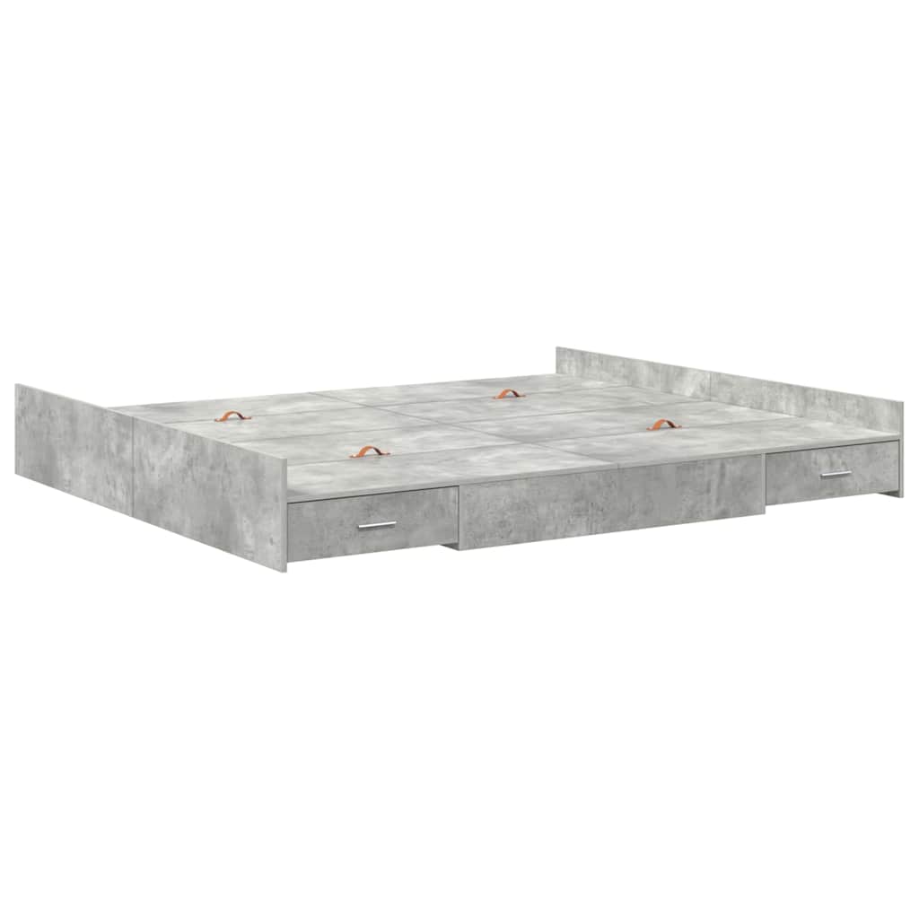 Cadre de lit avec rangement avec tiroir Gris béton 200 x 200 cm - XIOS