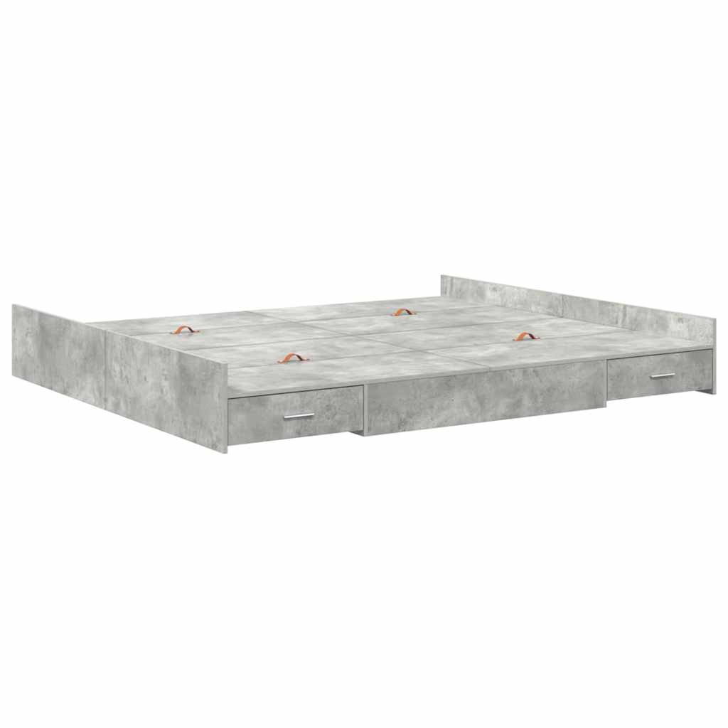Cadre de lit avec rangement avec tiroir Gris béton 200 x 200 cm