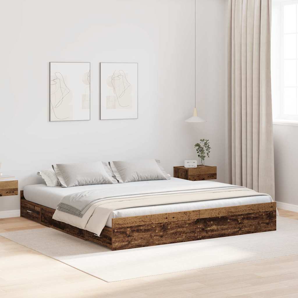 Cadre de lit avec rangement Bois Ancien 200 x 200 cm - XIOS