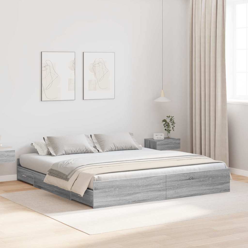 Cadre de lit avec rangement avec porte Gris Sonoma 180 x 200 cm