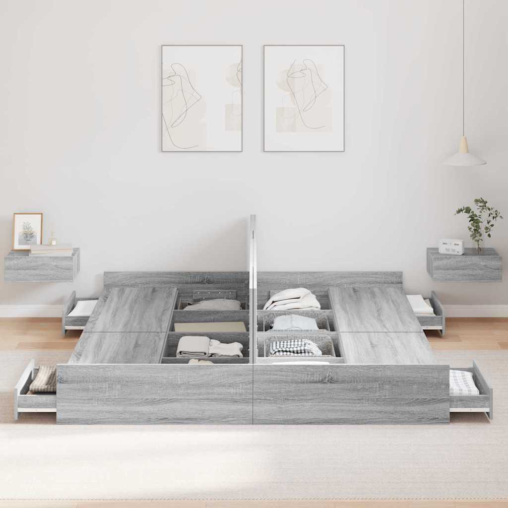 Cadre de lit avec rangement avec porte Gris Sonoma 180 x 200 cm