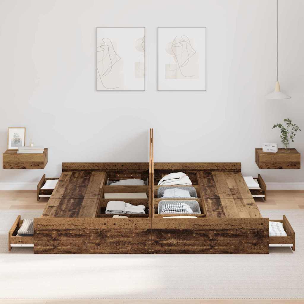 Cadre de lit avec rangement Bois Ancien 180 x 200 cm - XIOS