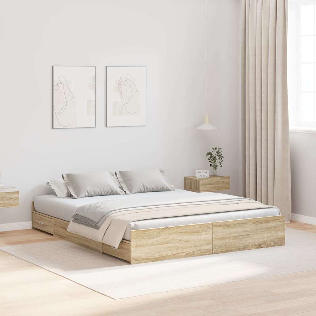 Cadre de lit avec rangement Chêne Sonoma 140 x 200 cm - XIOS