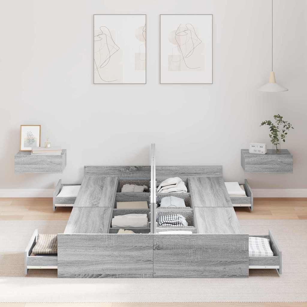 Cadre de lit avec rangement avec porte Gris Sonoma 120 x 200 cm - XIOS