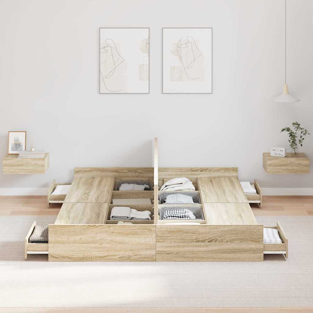Cadre de lit avec rangement Chêne Sonoma 135 x 190 cm - XIOS