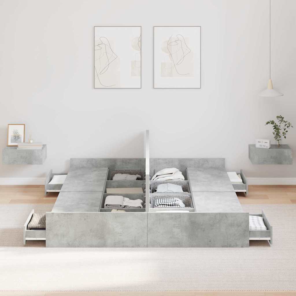 Cadre de lit avec rangement avec tiroir Gris béton 135 x 190 cm - XIOS