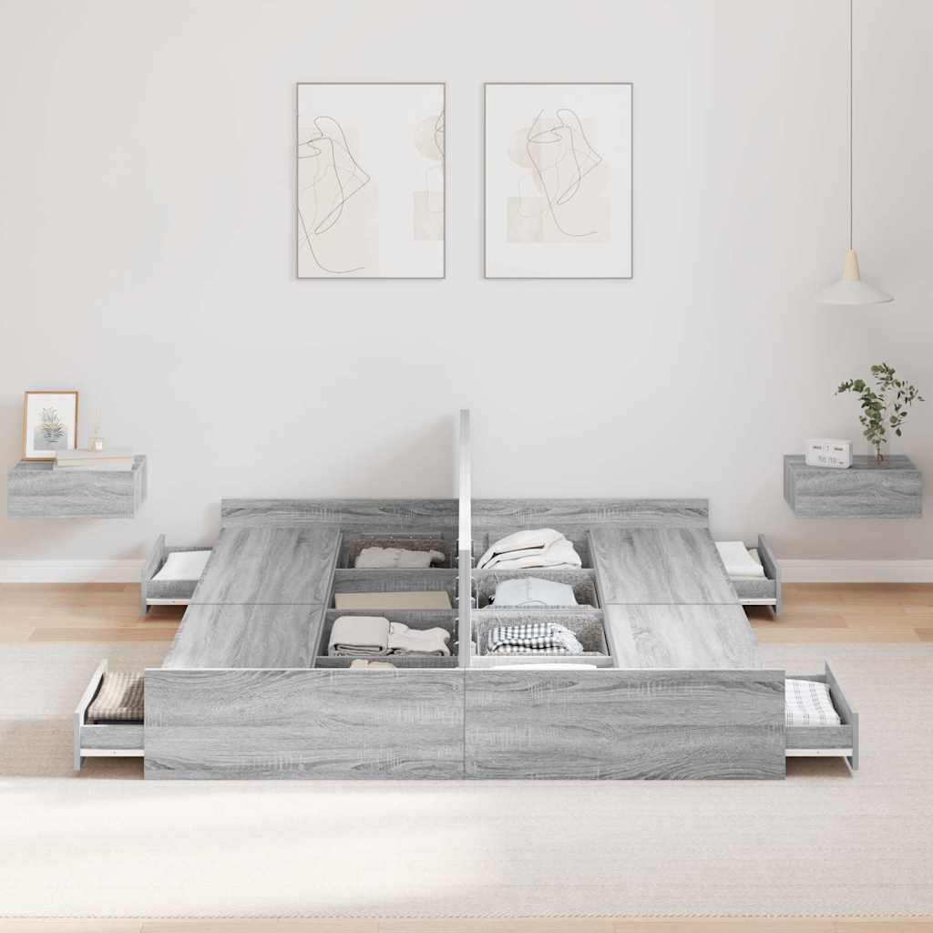 Cadre de lit avec rangement Sonoma gris 135 x 190 cm - XIOS