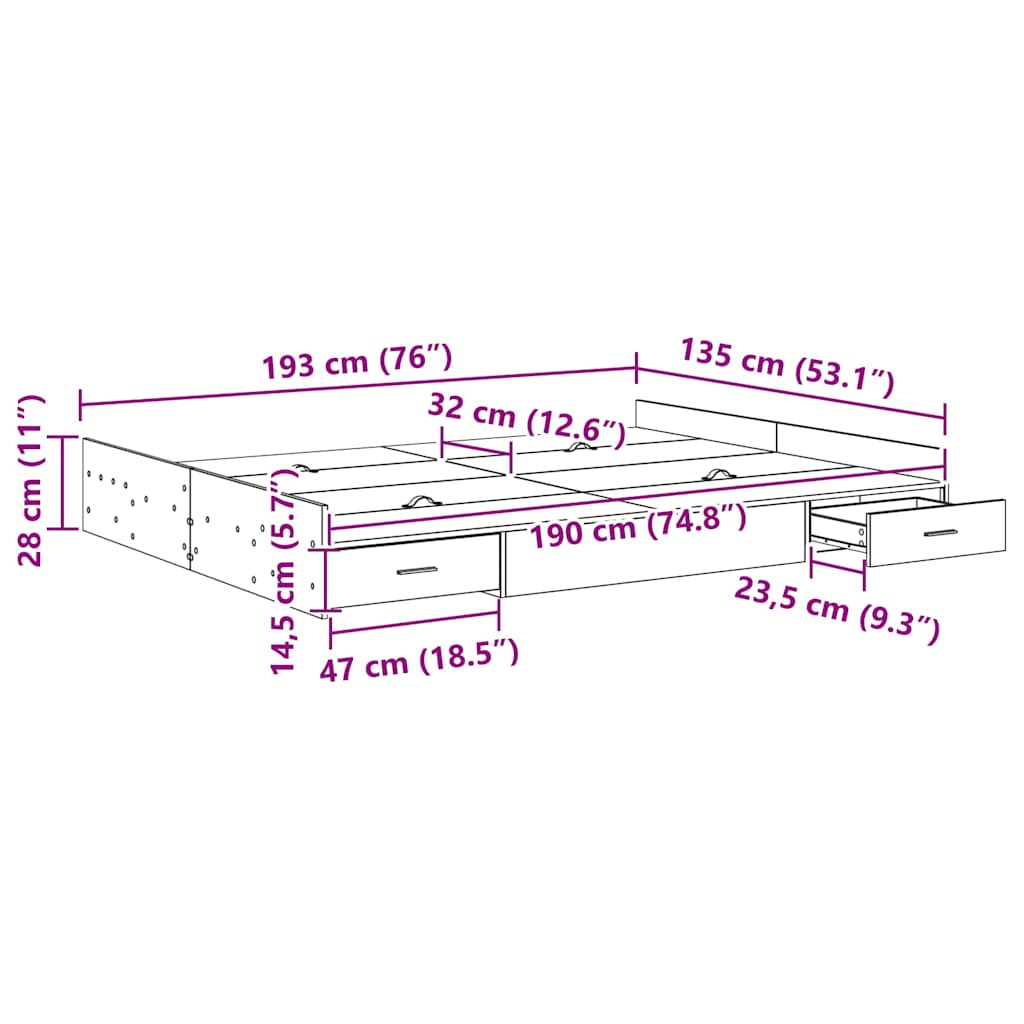 Cadre de lit avec rangement Bois ancien 135 x 190 cm - XIOS