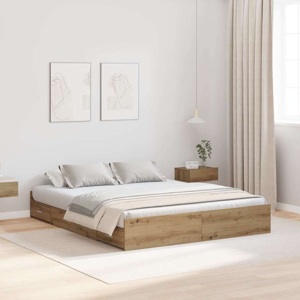 Cadre de lit avec rangement Chêne artisanal 135 x 190 cm - XIOS