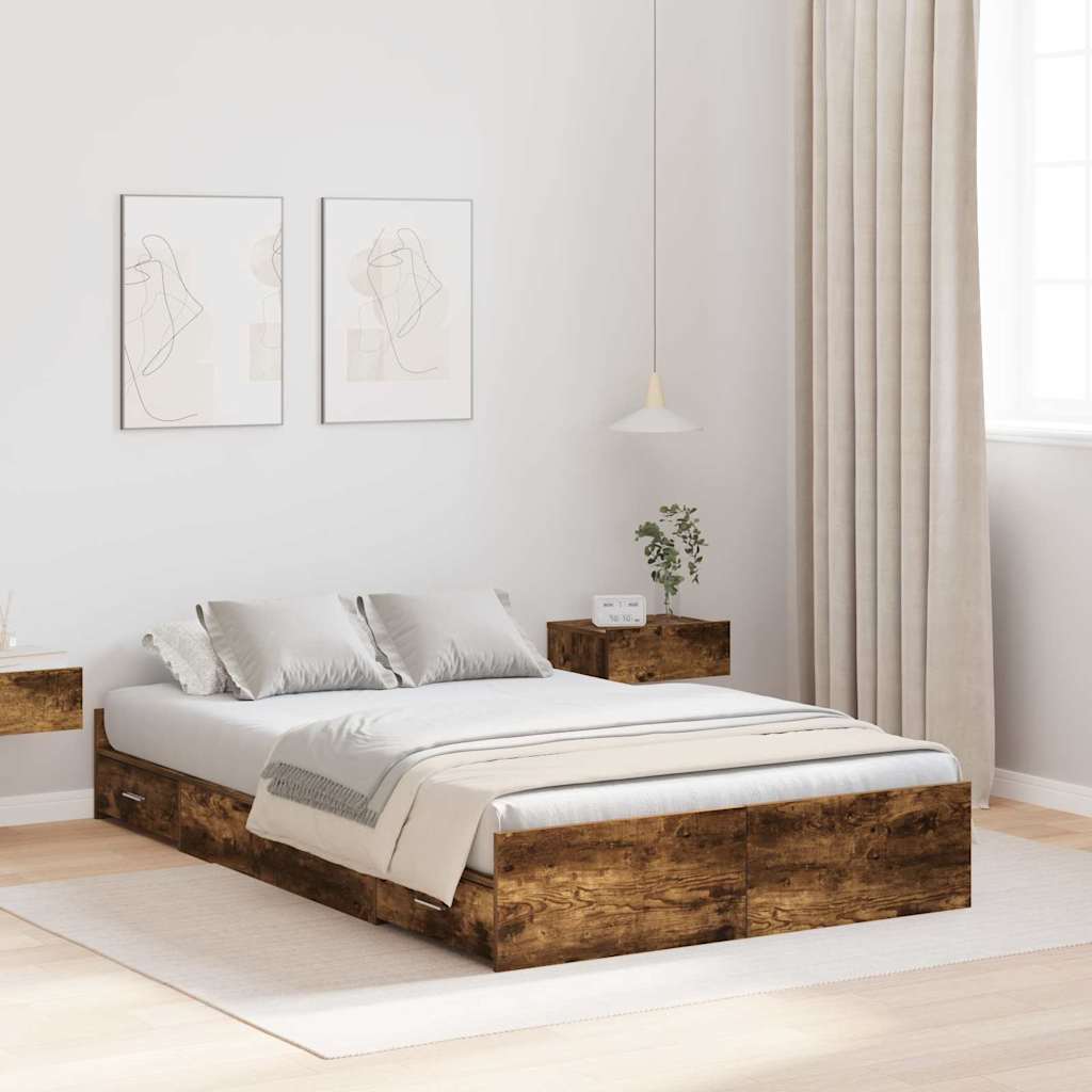 Cadre de lit avec rangement avec tiroir Chêne fumé 120 x 190 cm - XIOS