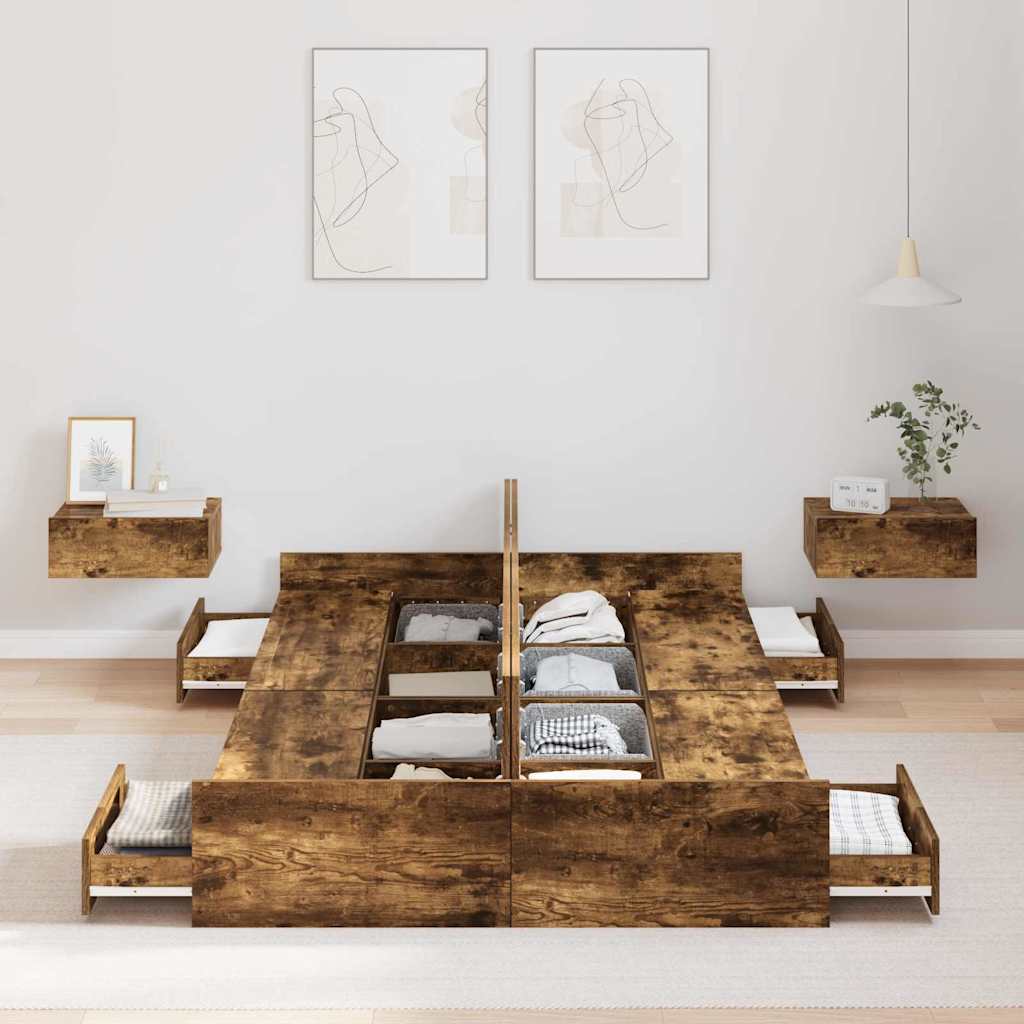 Cadre de lit avec rangement avec tiroir Chêne fumé 120 x 190 cm - XIOS