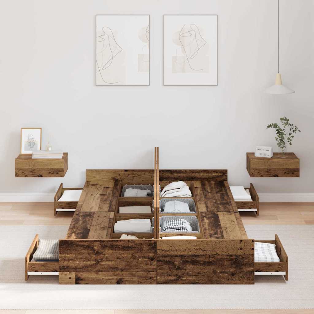 Cadre de lit avec rangement Bois Ancien 120 x 190 cm - XIOS