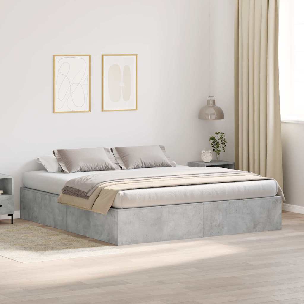 Cadre de lit avec rangement avec porte Gris béton 200 x 200 cm - XIOS