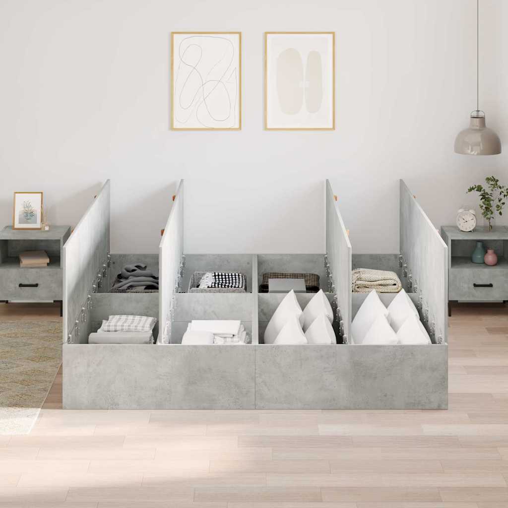 Cadre de lit avec rangement avec porte Gris béton 200 x 200 cm - XIOS