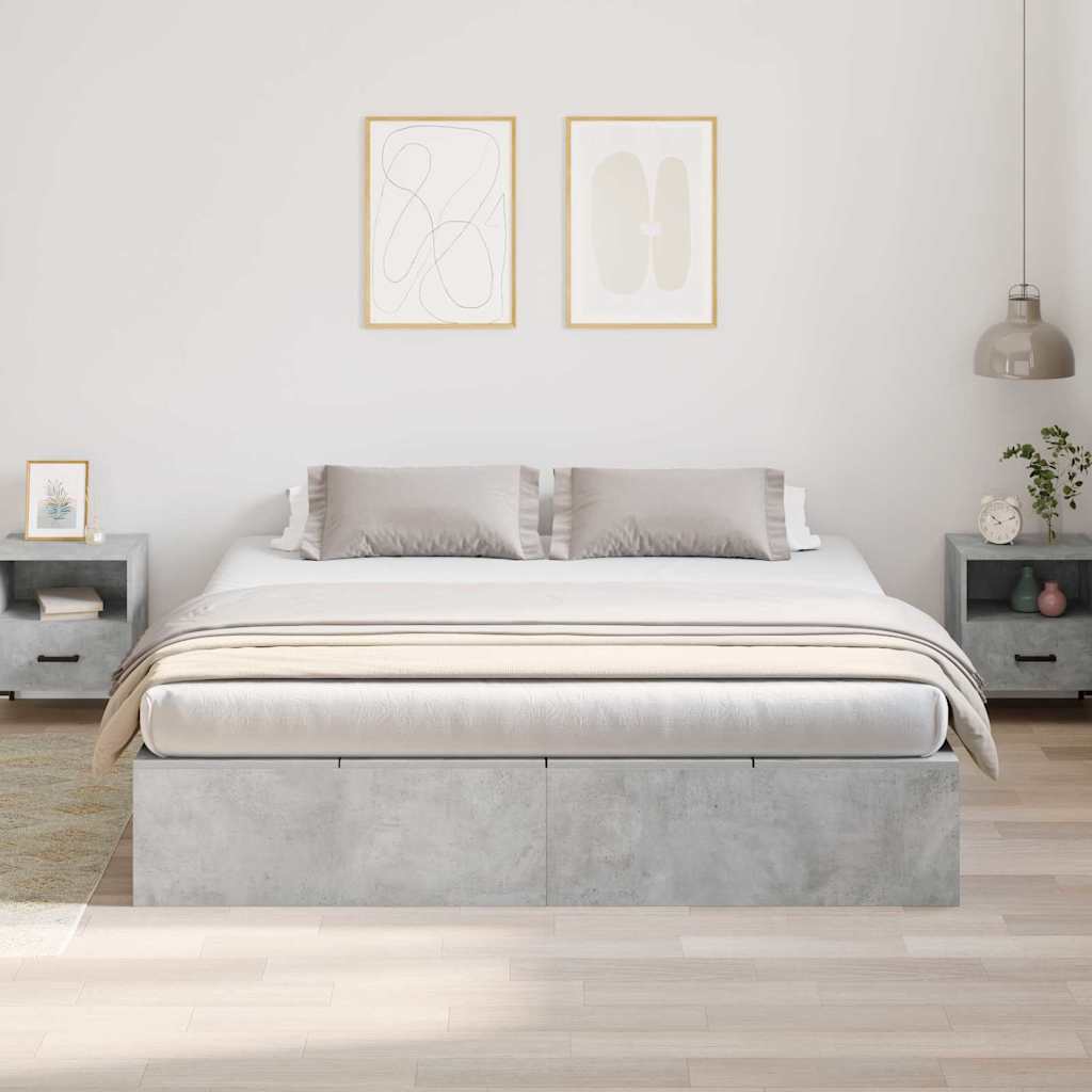 Cadre de lit avec rangement avec porte Gris béton 200 x 200 cm - XIOS
