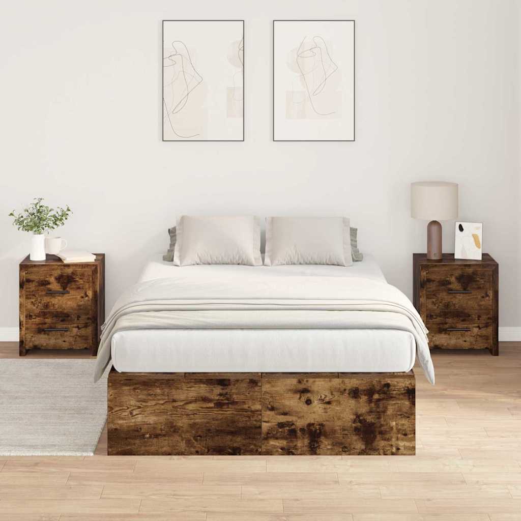 Cadre de lit avec rangement avec porte Chêne fumé 120 x 200 cm - XIOS